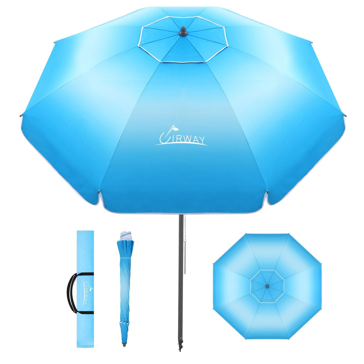 Windproof Beach Umbrella with Sand Anchor, Tilt & UV Protection for Outdoors