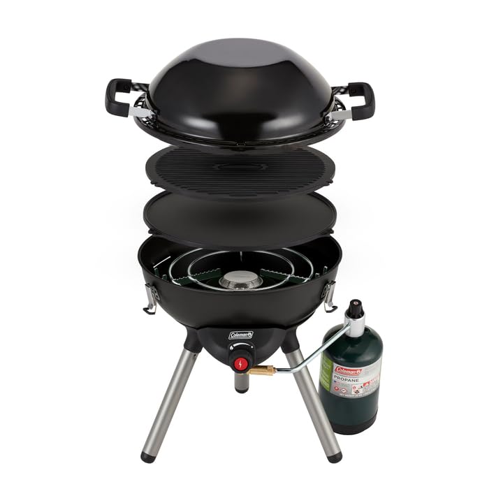 4-in-1 Portable Propane Camping Grill with Grill Stove Griddle & Wok Attachments