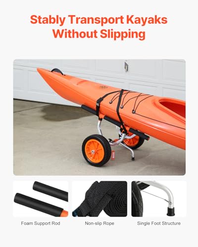 Heavy Duty Kayak Cart with Adjustable Width and Solid Tires for Transport