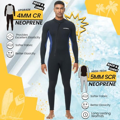 5/4mm Neoprene Wetsuit with Front Zip for Cold Water Surfing & Diving