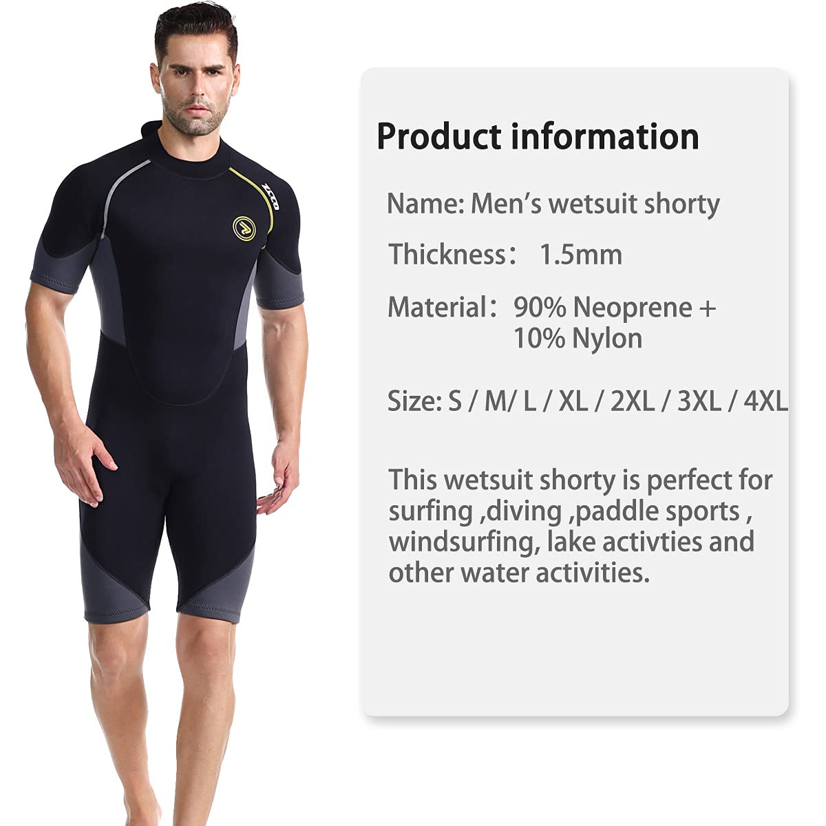 1.5mm Neoprene Shorty Wetsuit with Back Zip for Surfing & Diving