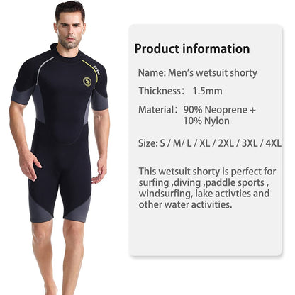 1.5mm Neoprene Shorty Wetsuit with Back Zip for Surfing & Diving