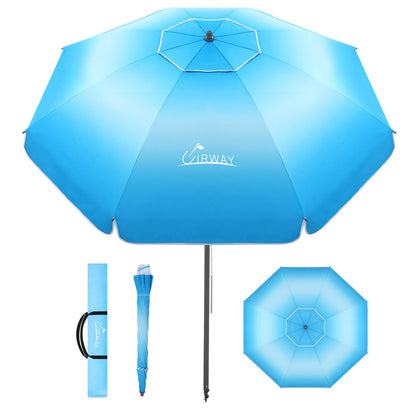 Windproof Beach Umbrella with Sand Anchor, Tilt & UV Protection for Outdoors