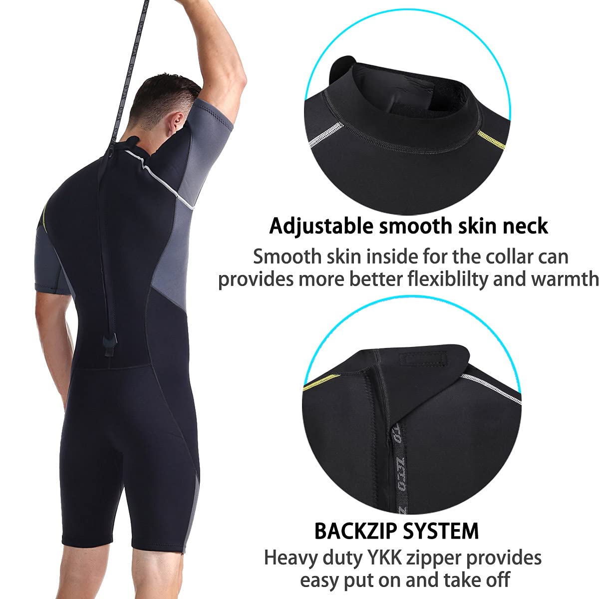 1.5mm Neoprene Shorty Wetsuit with Back Zip for Surfing & Diving