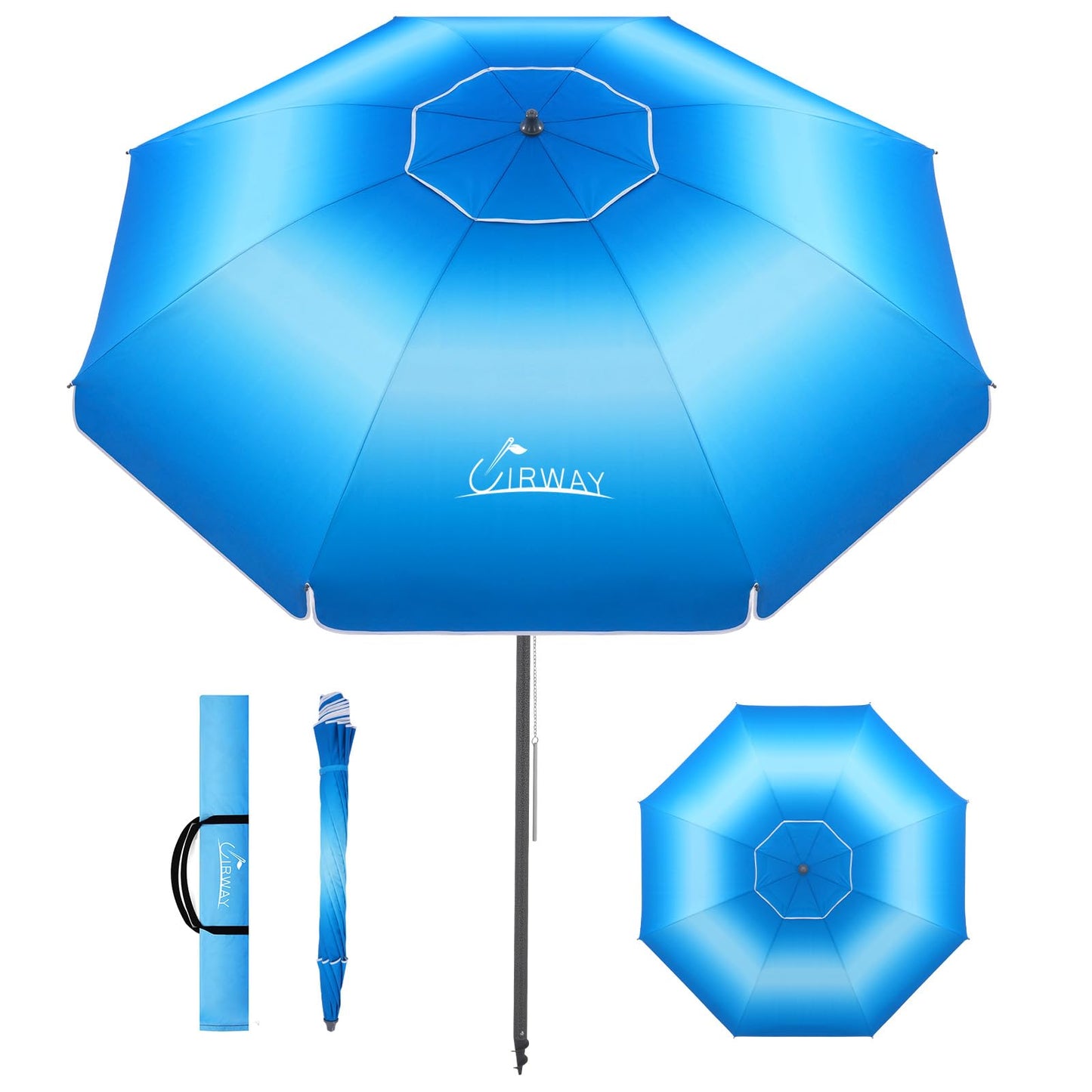 Windproof Beach Umbrella with Sand Anchor, Tilt & UV Protection for Outdoors