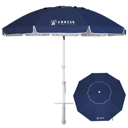 8ft Large Beach Umbrella with Sand Anchor, Tilt & UV Protection for Outdoor Use