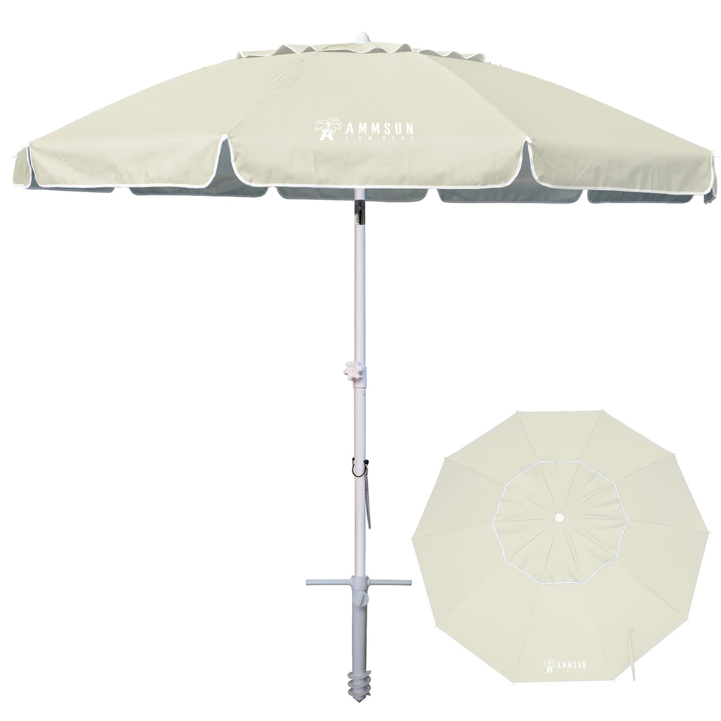 8ft Large Beach Umbrella with Sand Anchor, Tilt & UV Protection for Outdoor Use