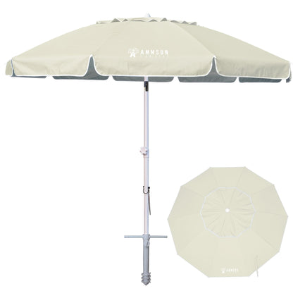 8ft Large Beach Umbrella with Sand Anchor, Tilt & UV Protection for Outdoor Use
