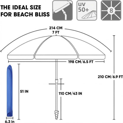 wikiwiki 7ft Beach Umbrella with Sand Anchor & Tilt