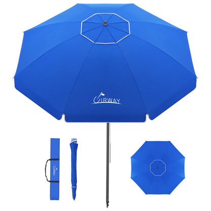 Windproof Beach Umbrella with Sand Anchor, Tilt & UV Protection for Outdoors
