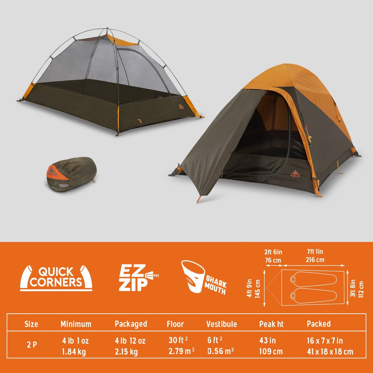 3-Season Backpacking Tent with Aluminum Pole Frame and Vestibule