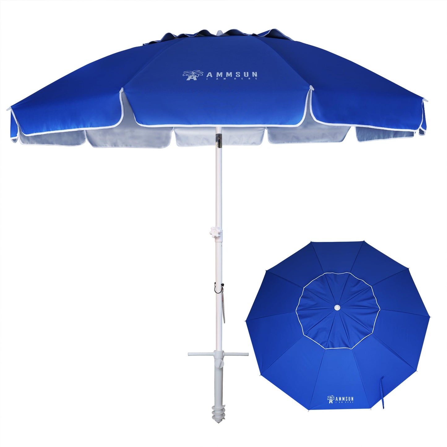 8ft Large Beach Umbrella with Sand Anchor, Tilt & UV Protection for Outdoor Use