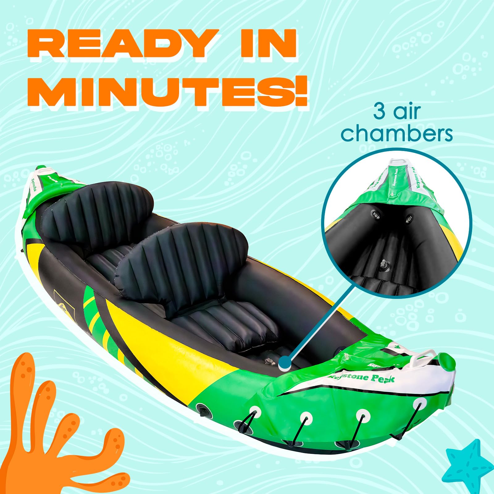 2 Person Inflatable Kayak with Sun Canopy and Adjustable Seats