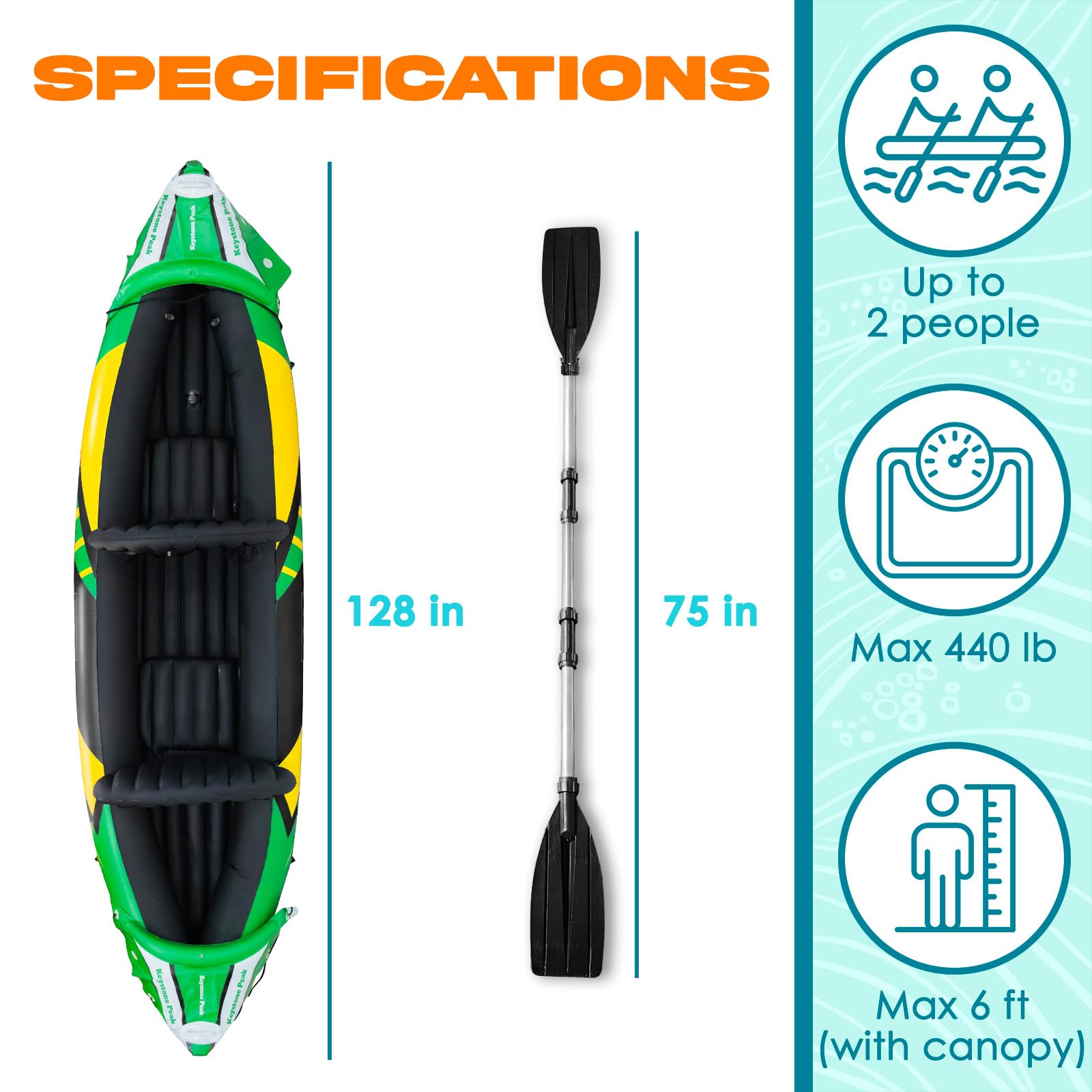2 Person Inflatable Kayak with Sun Canopy and Adjustable Seats