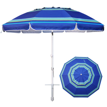 8ft Large Beach Umbrella with Sand Anchor, Tilt & UV Protection for Outdoor Use