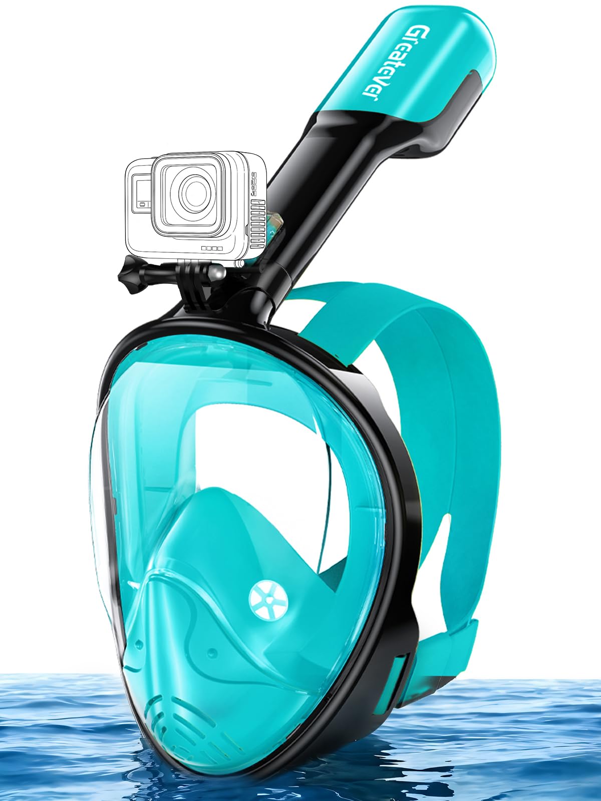 Full Face Snorkel Mask with Dry Top System and Camera Mount for Adults