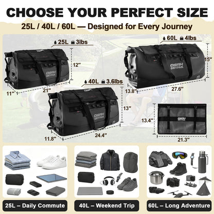 Heavy Duty Waterproof Roll Top Duffel Bag for Travel & Outdoor Adventures