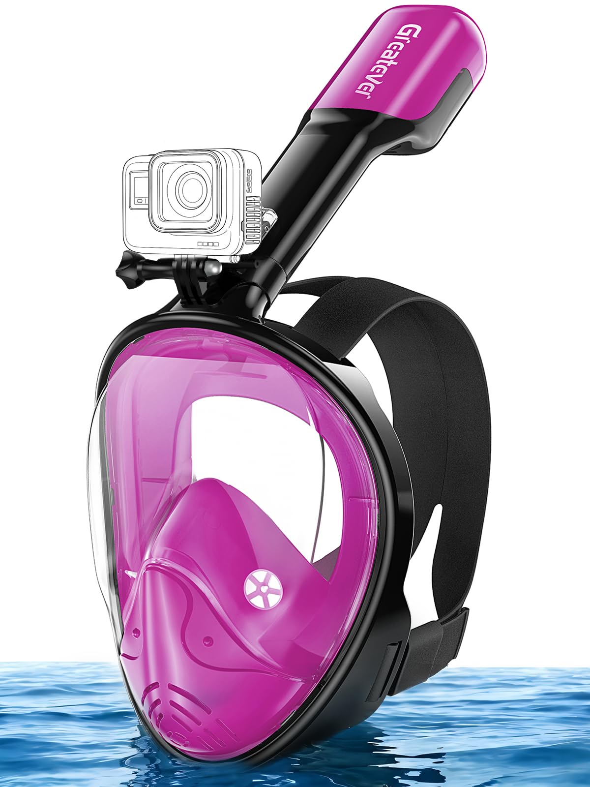Full Face Snorkel Mask with Dry Top System and Camera Mount for Adults