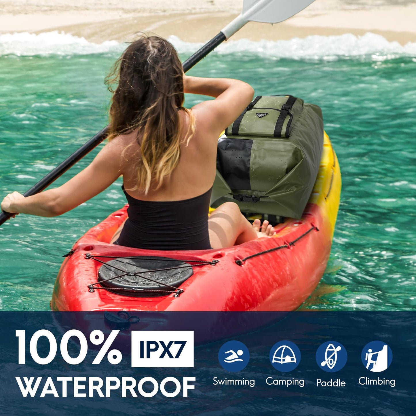 IPX7 Waterproof Roll Top Backpack with Air Valve for Kayaking & Camping