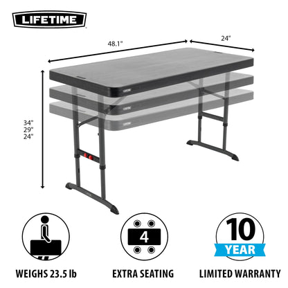 LIFETIME 4-Foot Commercial Adjustable Folding Table, Black