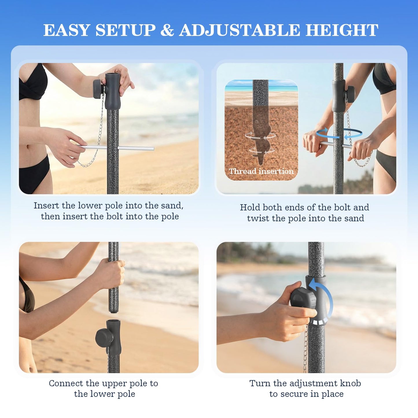 Windproof Beach Umbrella with Sand Anchor, Tilt & UV Protection for Outdoors
