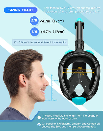 Full Face Snorkel Mask Set with Dry Top Snorkel and Camera Mount