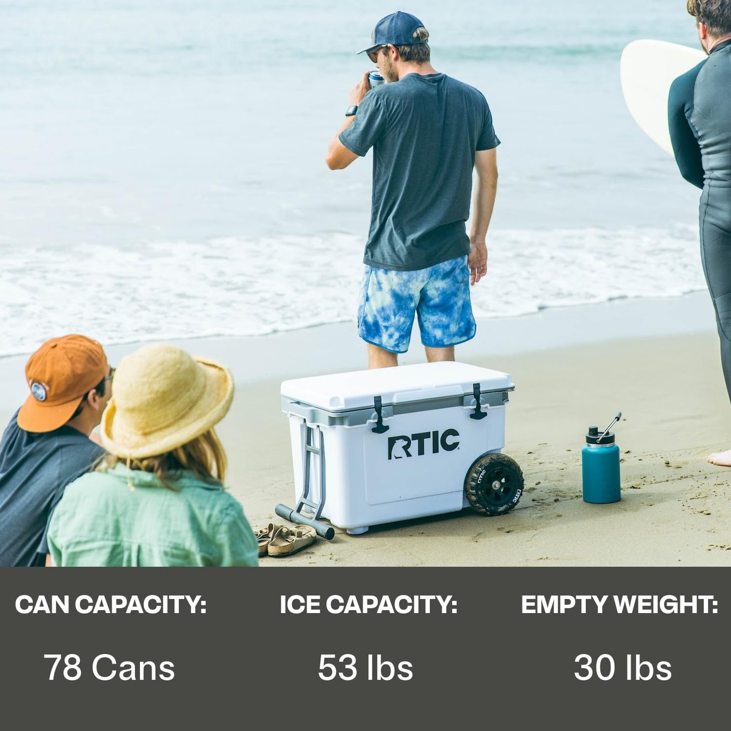 52 Quart Wheeled Hard Cooler with Insulated Ice Chest for Outdoor Activities