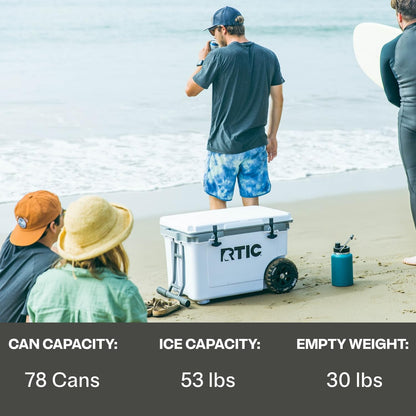 52 Quart Wheeled Hard Cooler with Insulated Ice Chest for Outdoor Activities