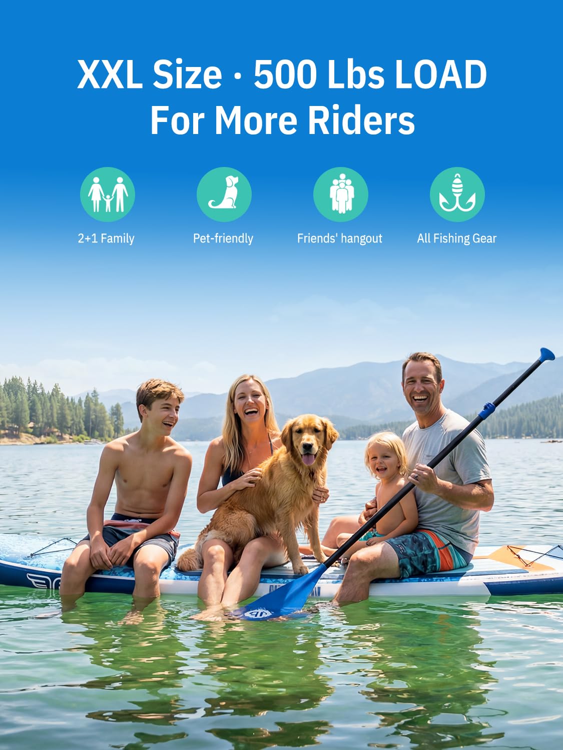 Extra Large Inflatable Paddle Board for Family Use with Accessories