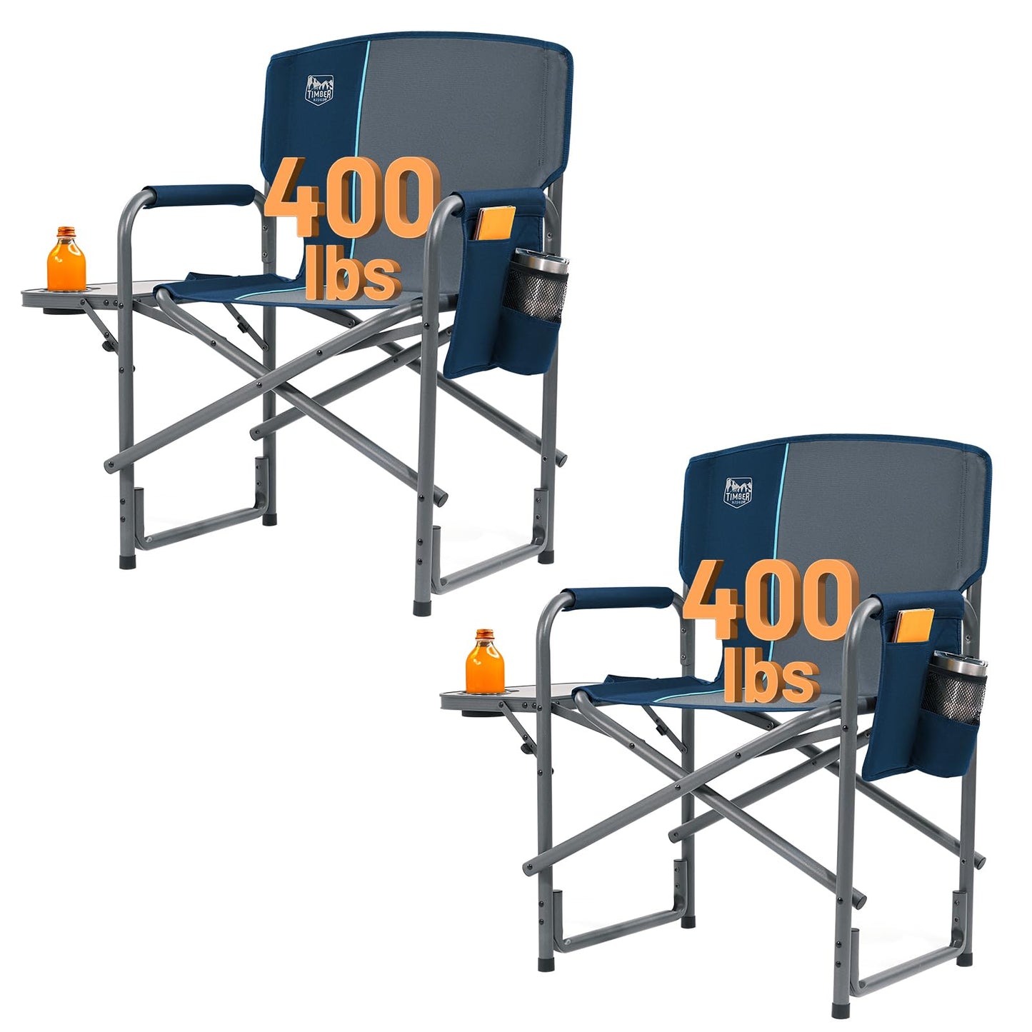 Oversized Aluminum Camping Chair with Side Table and Storage Pocket