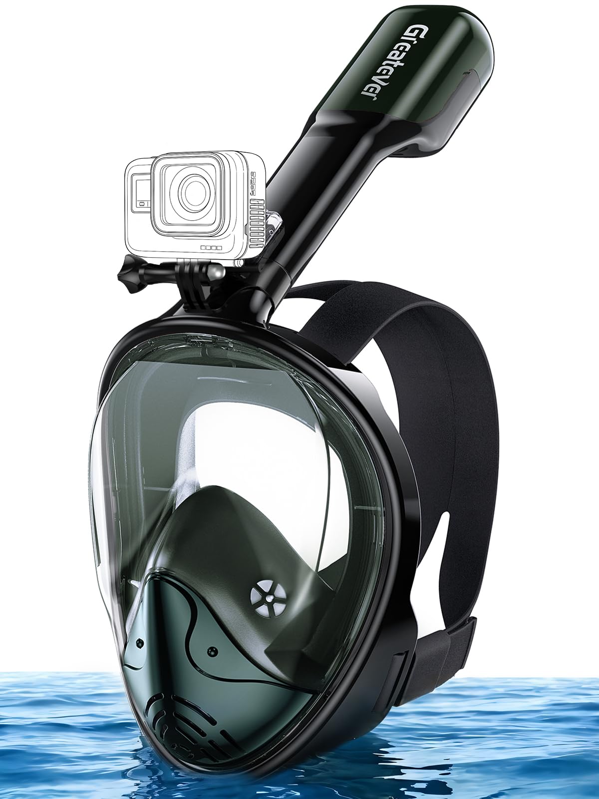 Full Face Snorkel Mask with Dry Top System and Camera Mount for Adults