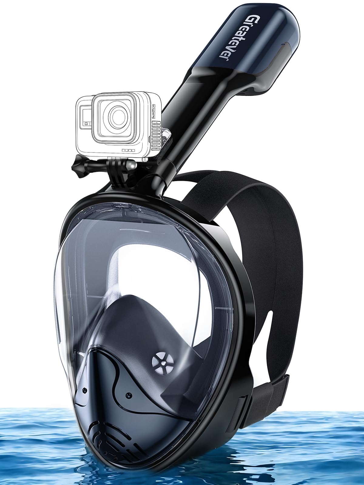 Full Face Snorkel Mask with Dry Top System and Camera Mount for Adults