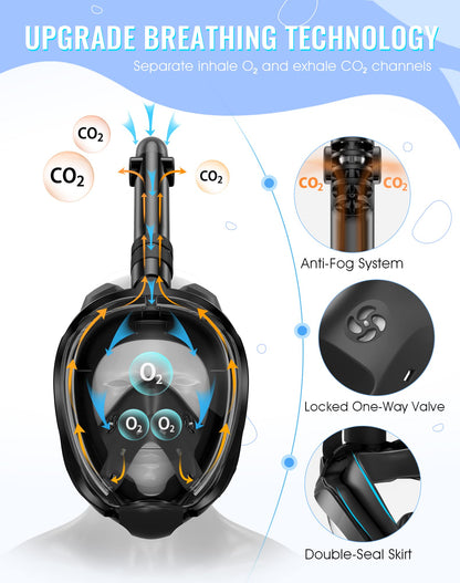 Full Face Snorkel Mask with Dry Top System and 180° Panoramic View
