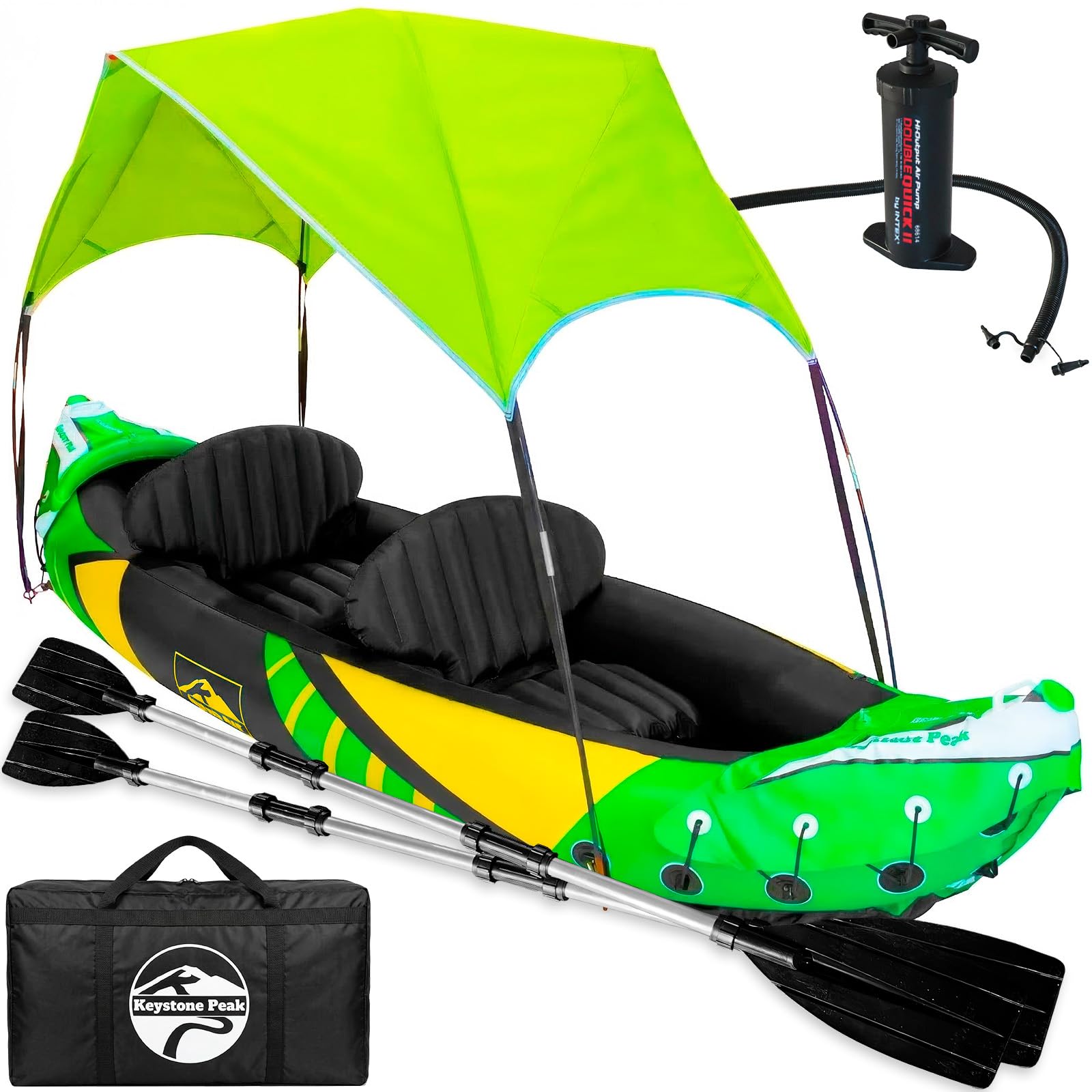 2 Person Inflatable Kayak with Sun Canopy and Adjustable Seats