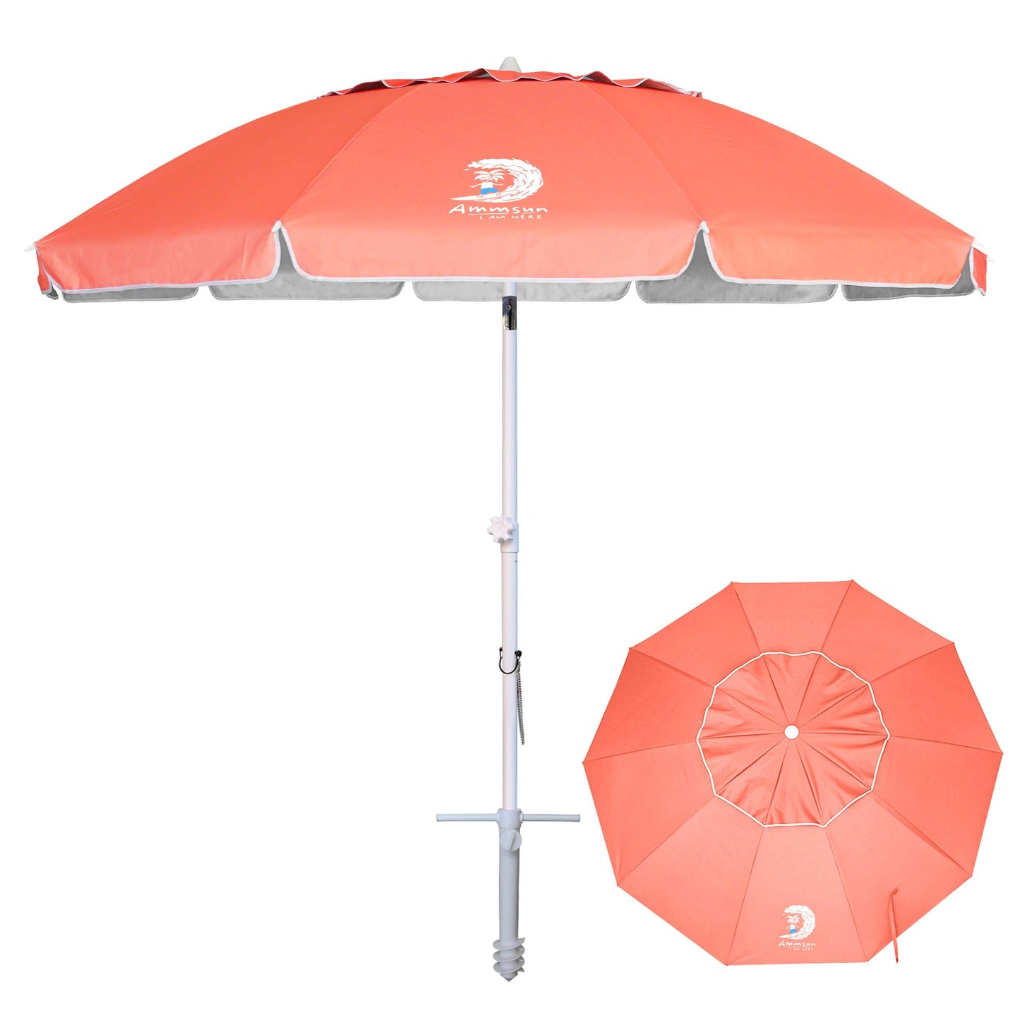 8ft Large Beach Umbrella with Sand Anchor, Tilt & UV Protection for Outdoor Use