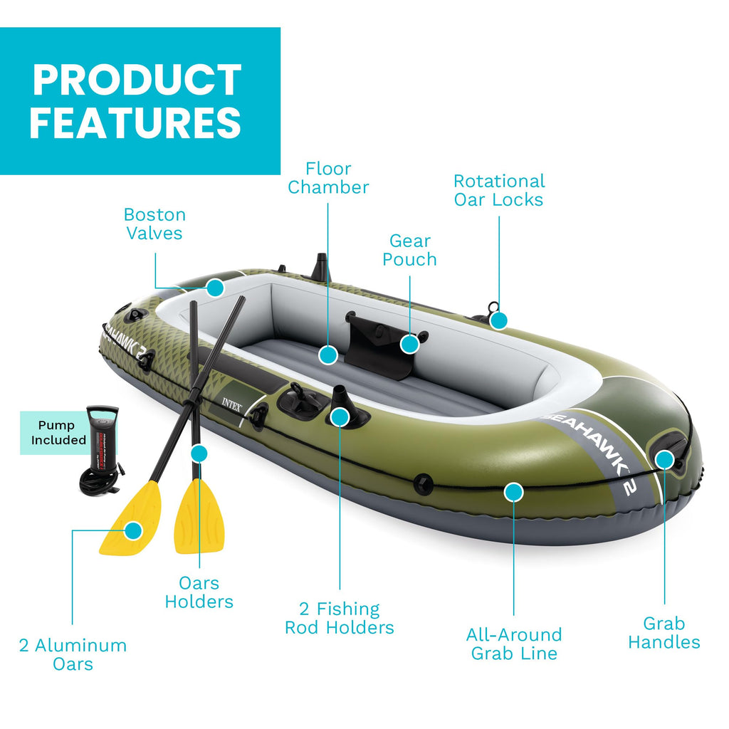 Inflatable Fishing Boat with Oars, Pump & Gear Storage Pouch