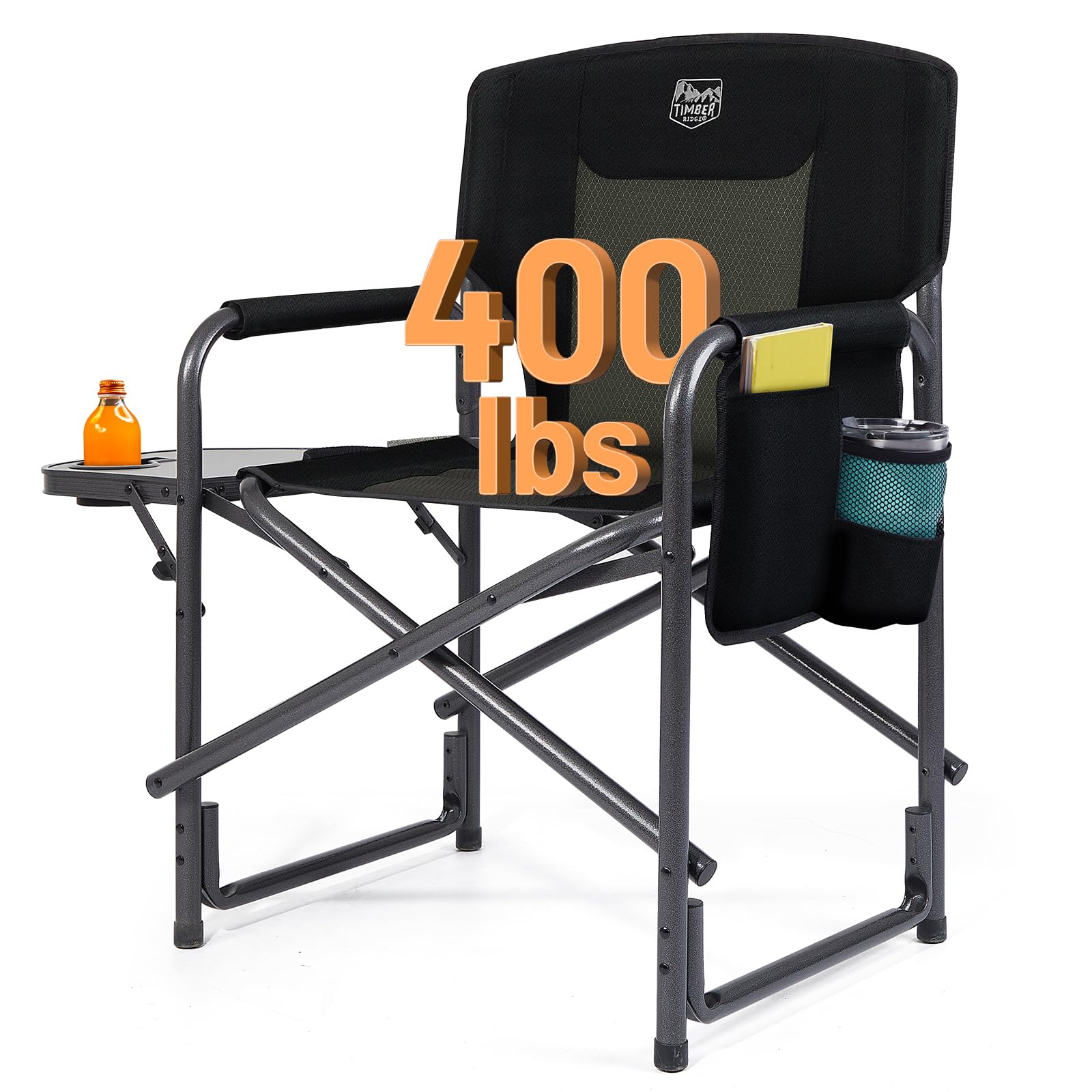 Oversized Aluminum Camping Chair with Side Table and Storage Pocket