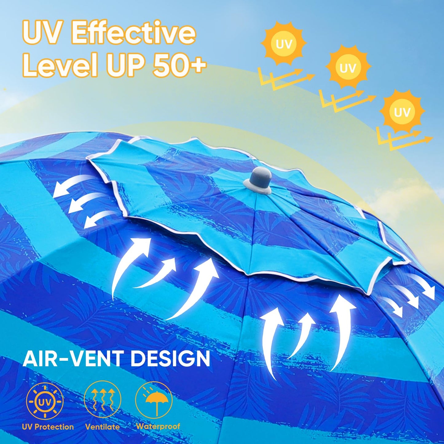 Heavy Duty Beach Umbrella with Sand Anchor, Tilt & UV Protection