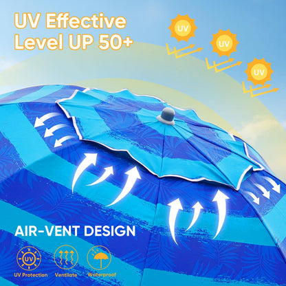 Heavy Duty Beach Umbrella with Sand Anchor, Tilt & UV Protection