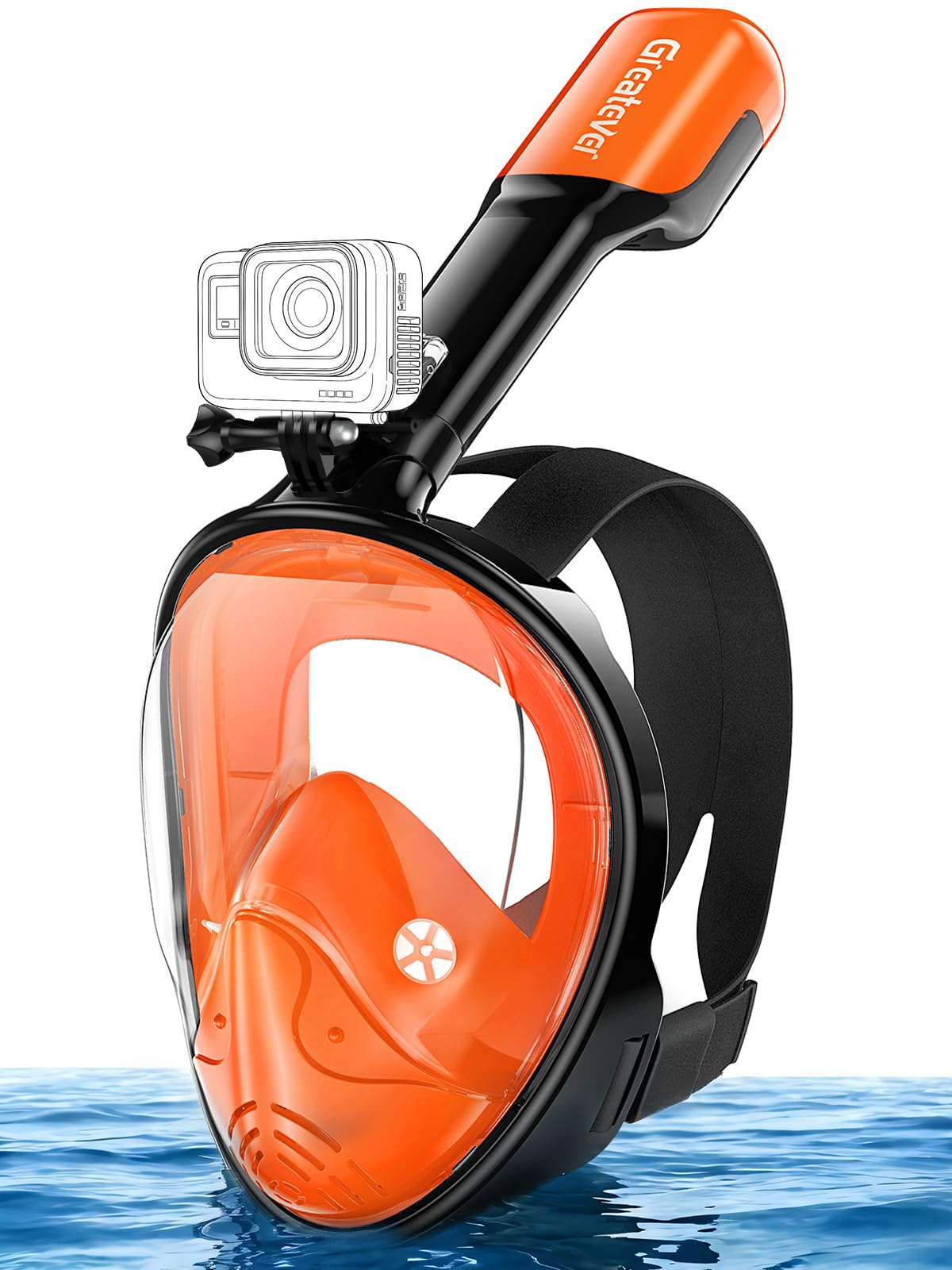 Full Face Snorkel Mask with Dry Top System and Camera Mount for Adults