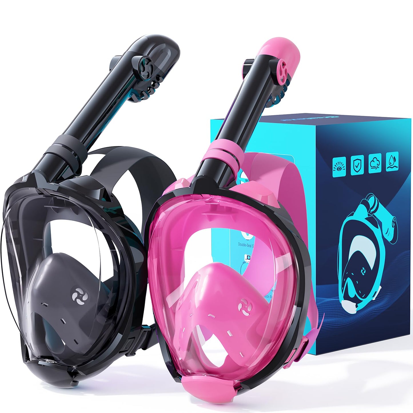 Full Face Snorkel Mask Set with Dry Top Snorkel and Camera Mount