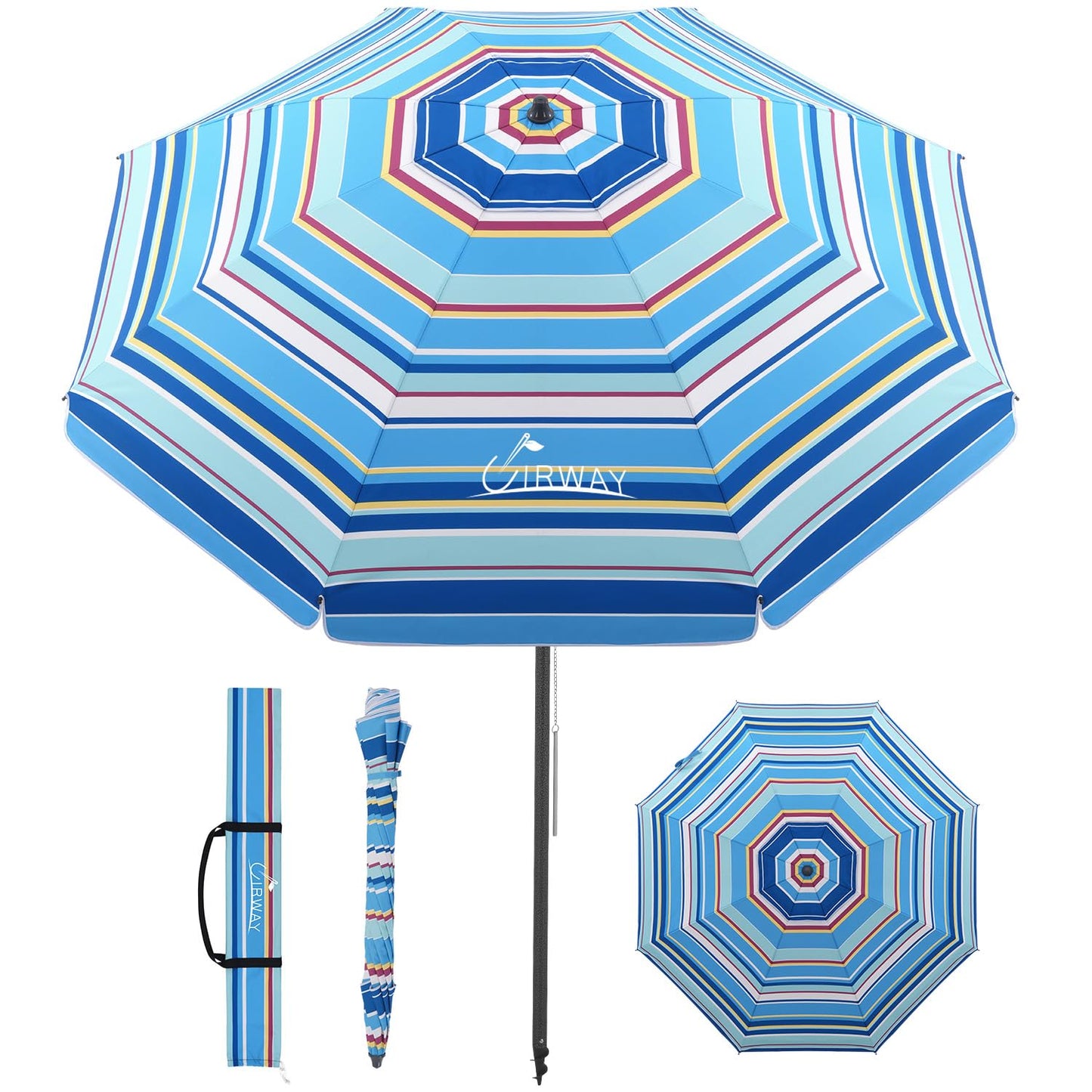 Windproof Beach Umbrella with Sand Anchor, Tilt & UV Protection for Outdoors
