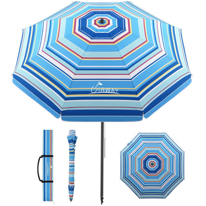 Windproof Beach Umbrella with Sand Anchor, Tilt & UV Protection for Outdoors