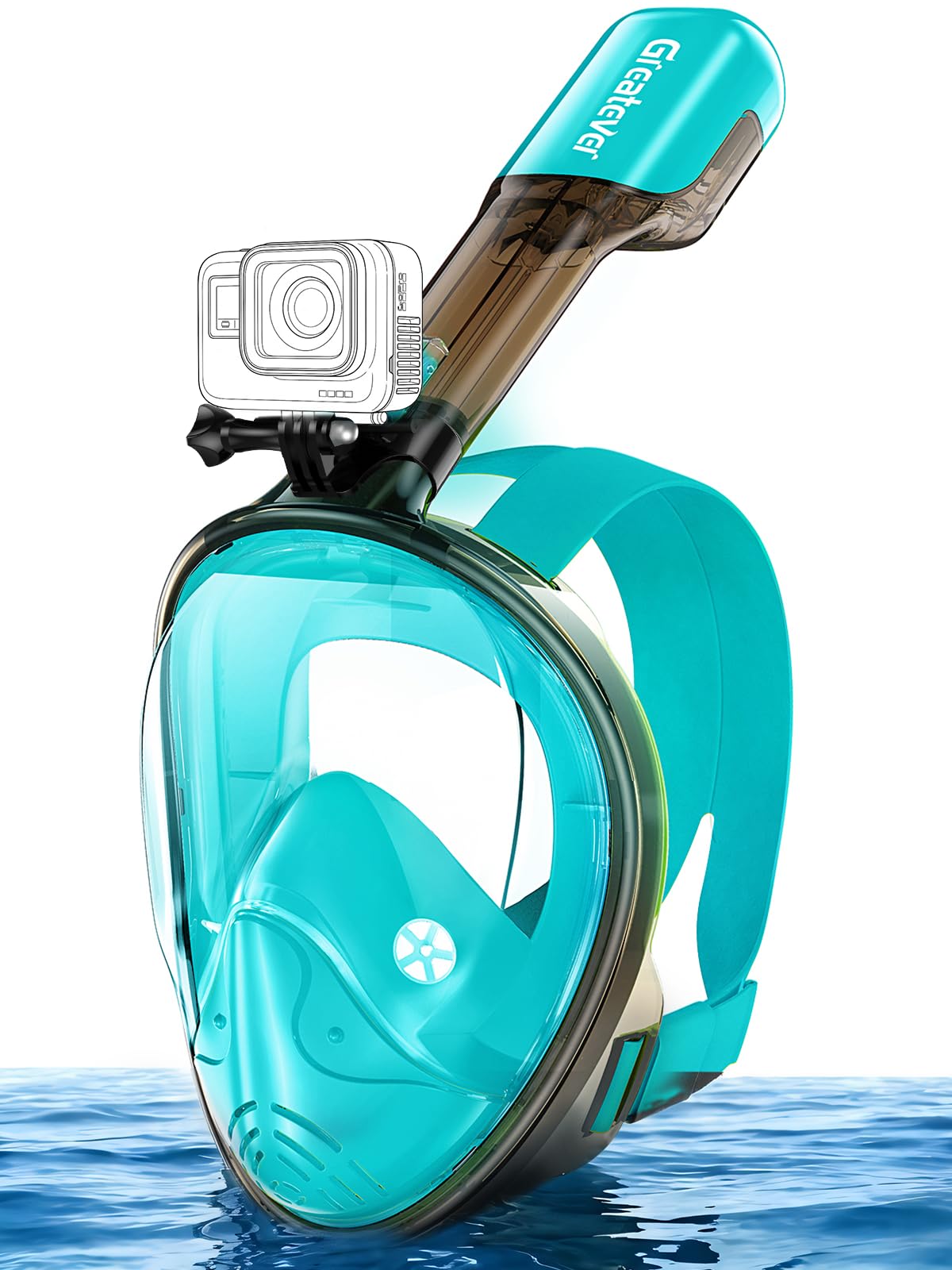 Full Face Snorkel Mask with Dry Top System and Camera Mount for Adults