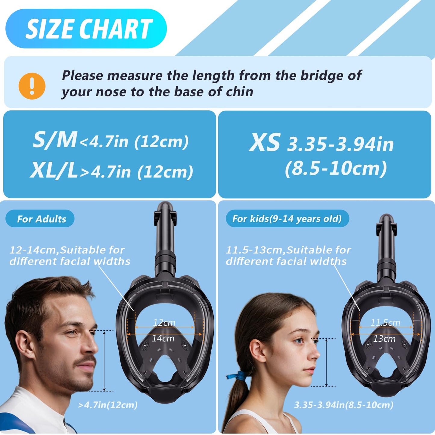 Full Face Snorkel Mask with 180° Panoramic View and Camera Mount