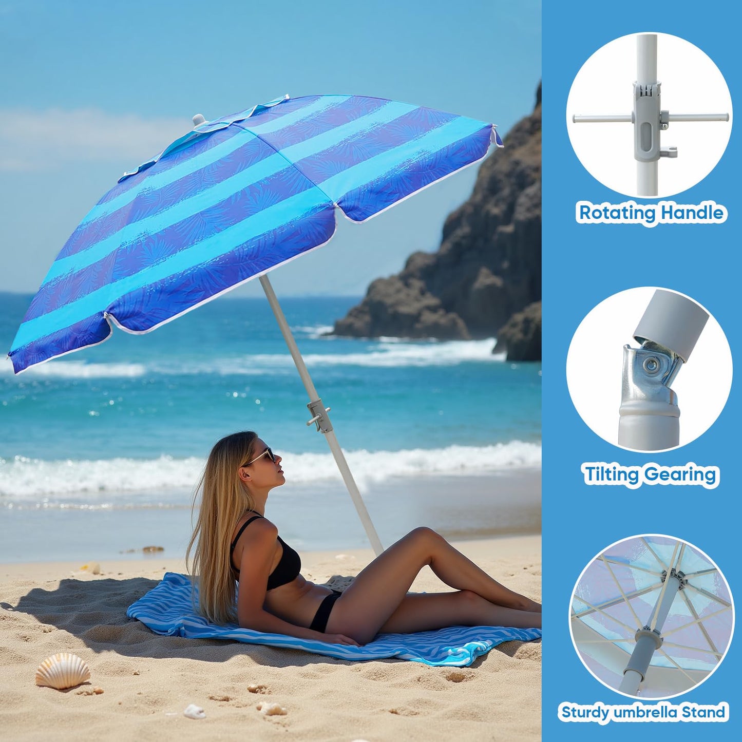 Heavy Duty Beach Umbrella with Sand Anchor, Tilt & UV Protection