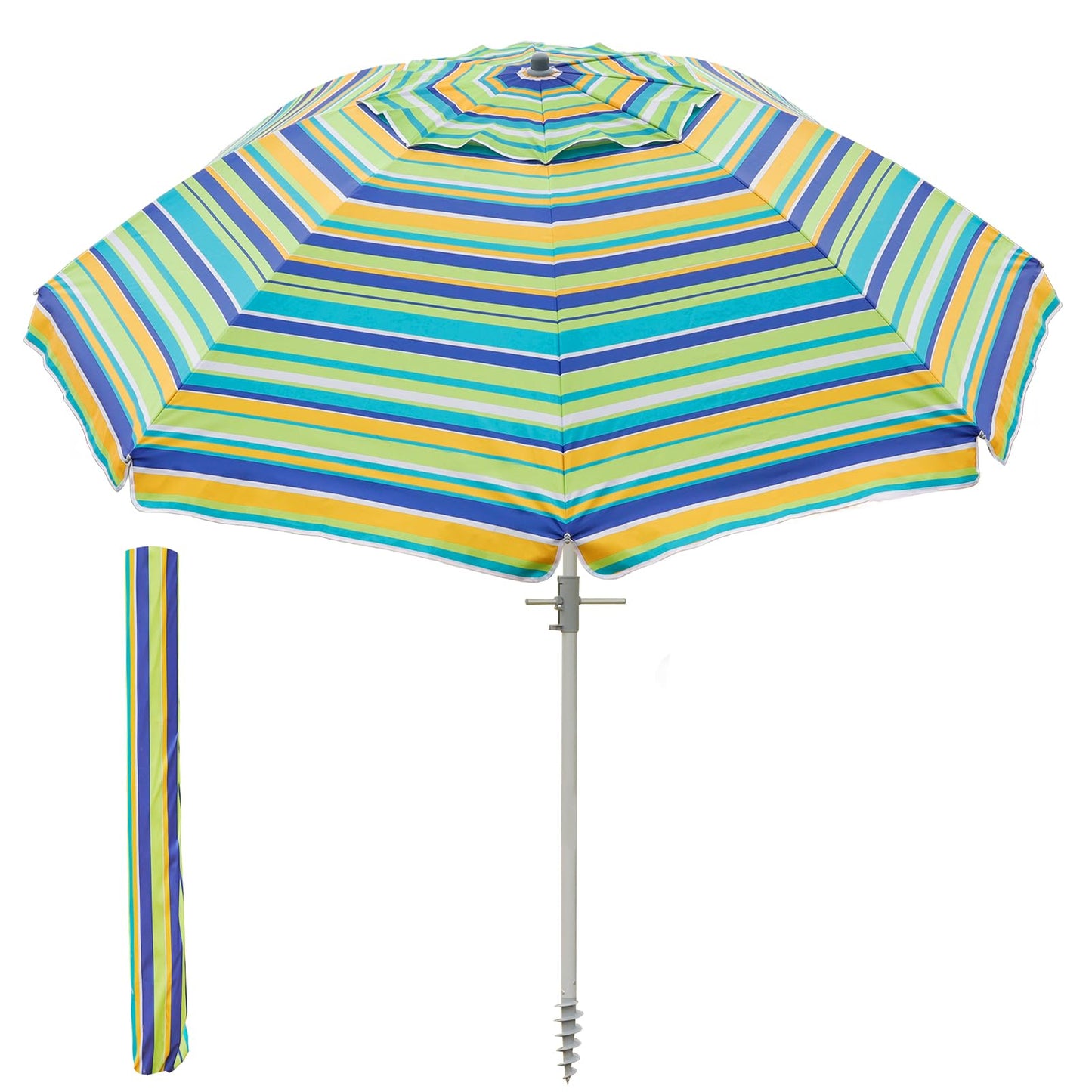 Heavy Duty Beach Umbrella with Sand Anchor, Tilt & UV Protection
