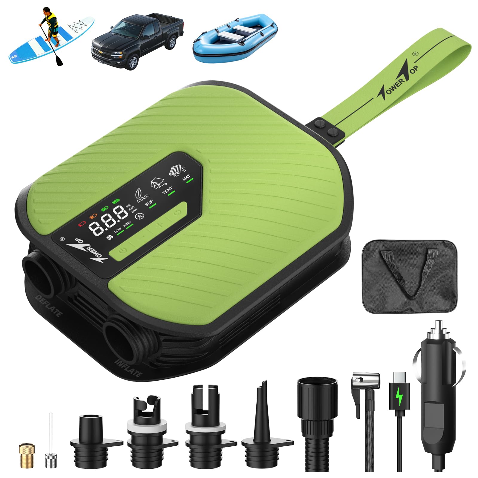 Rechargeable Electric Paddle Board Pump with Dual Stage Inflation & Deflation