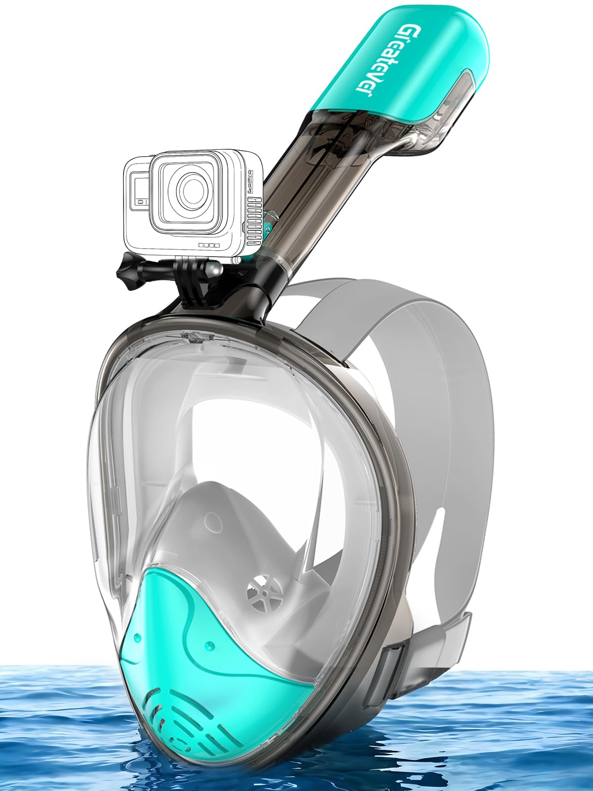 Full Face Snorkel Mask with Dry Top System and Camera Mount for Adults