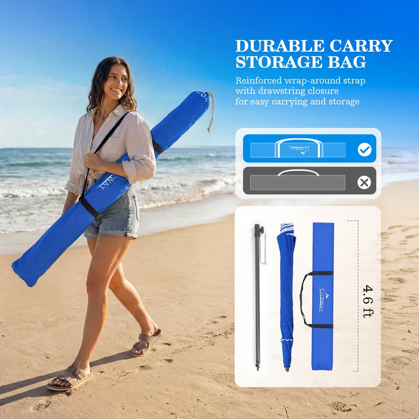 Windproof Beach Umbrella with Sand Anchor, Tilt & UV Protection for Outdoors